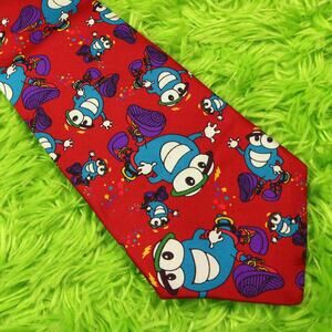 Vintage 90s Buffalo Bay Red Cartoon Character Silk Tie